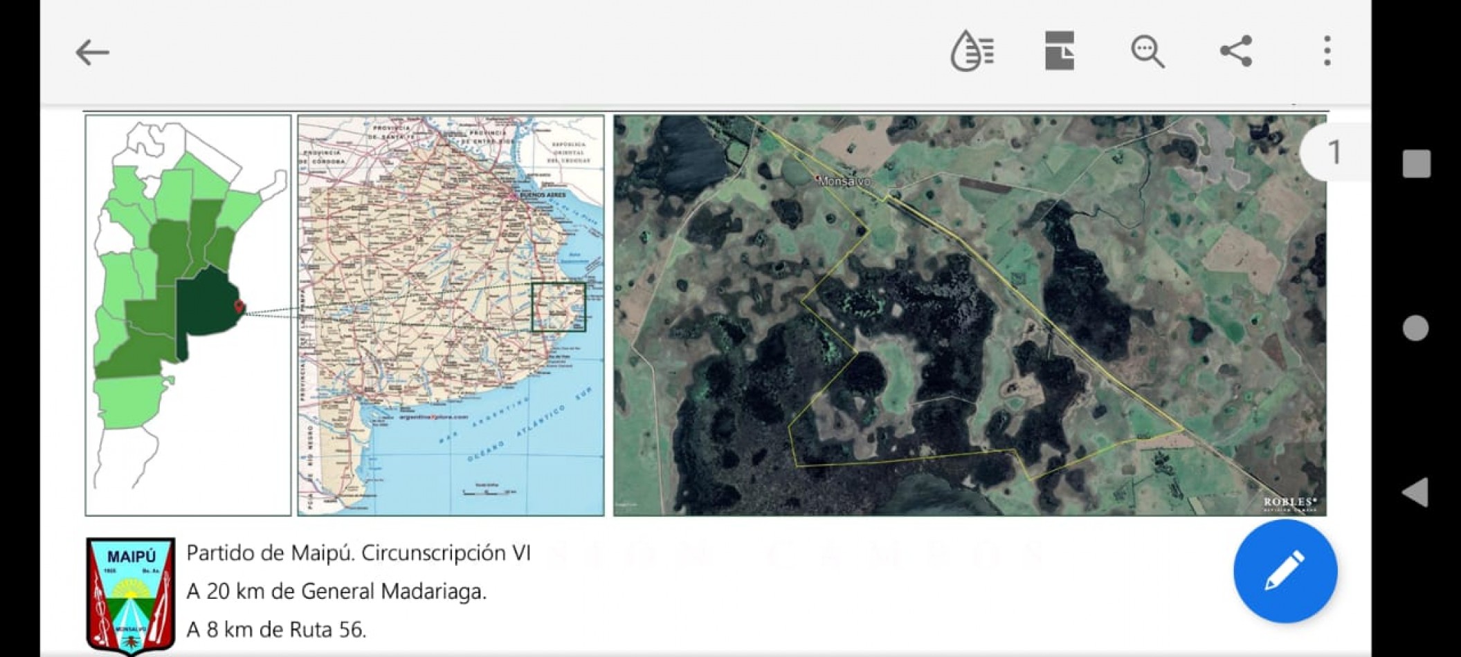 VENTA EXCELENTE  CAMPO 850 HAS - MAIPU - PROV. DE BUENOS AIRES